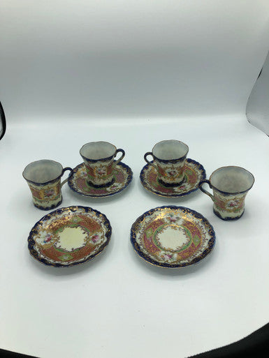 Vintage Royal blue & Floral Porcelain Teacup & Saucer