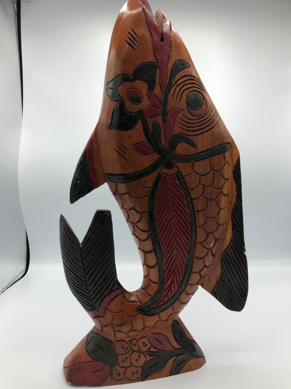 Wood Carving Multicolored Fish Statue