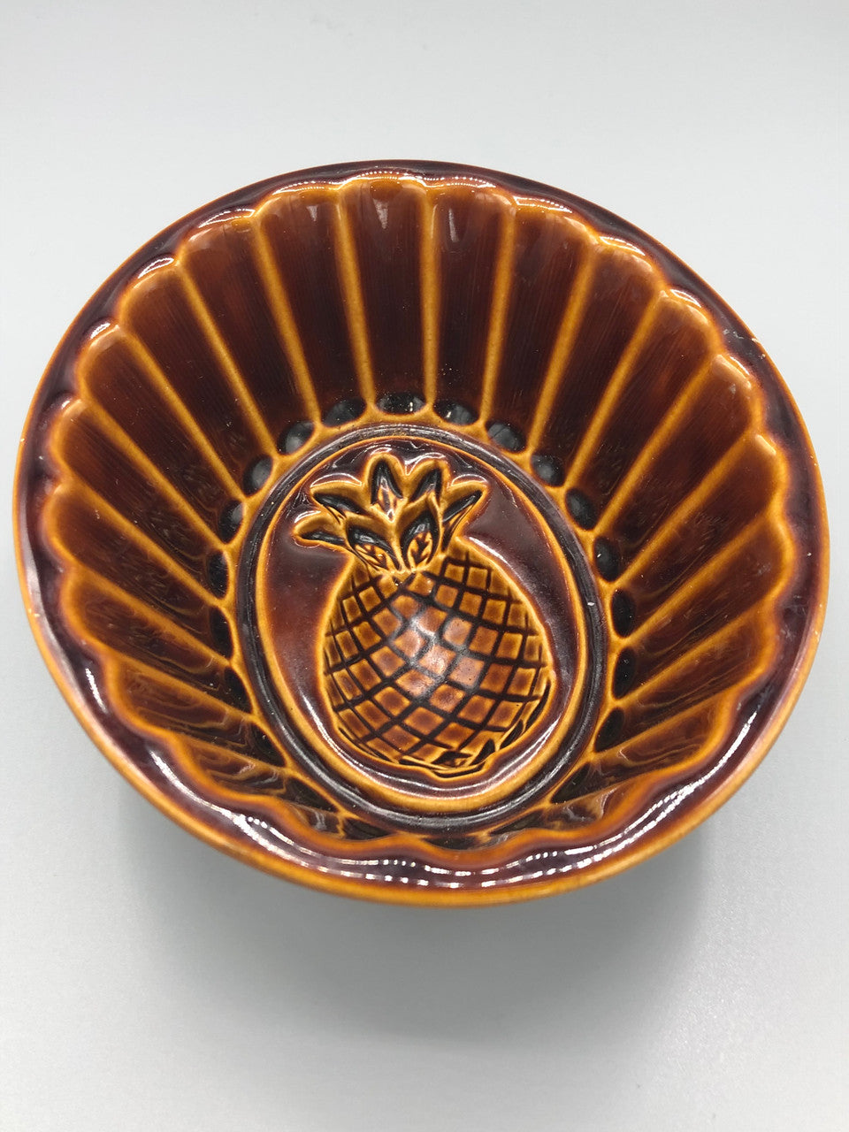 Vintage brown ceramic pineapple mold dish