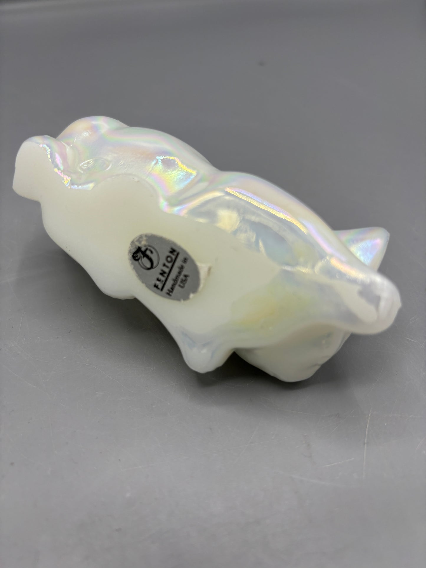 Vintage Fenton Pearlized Opal kitten with rose