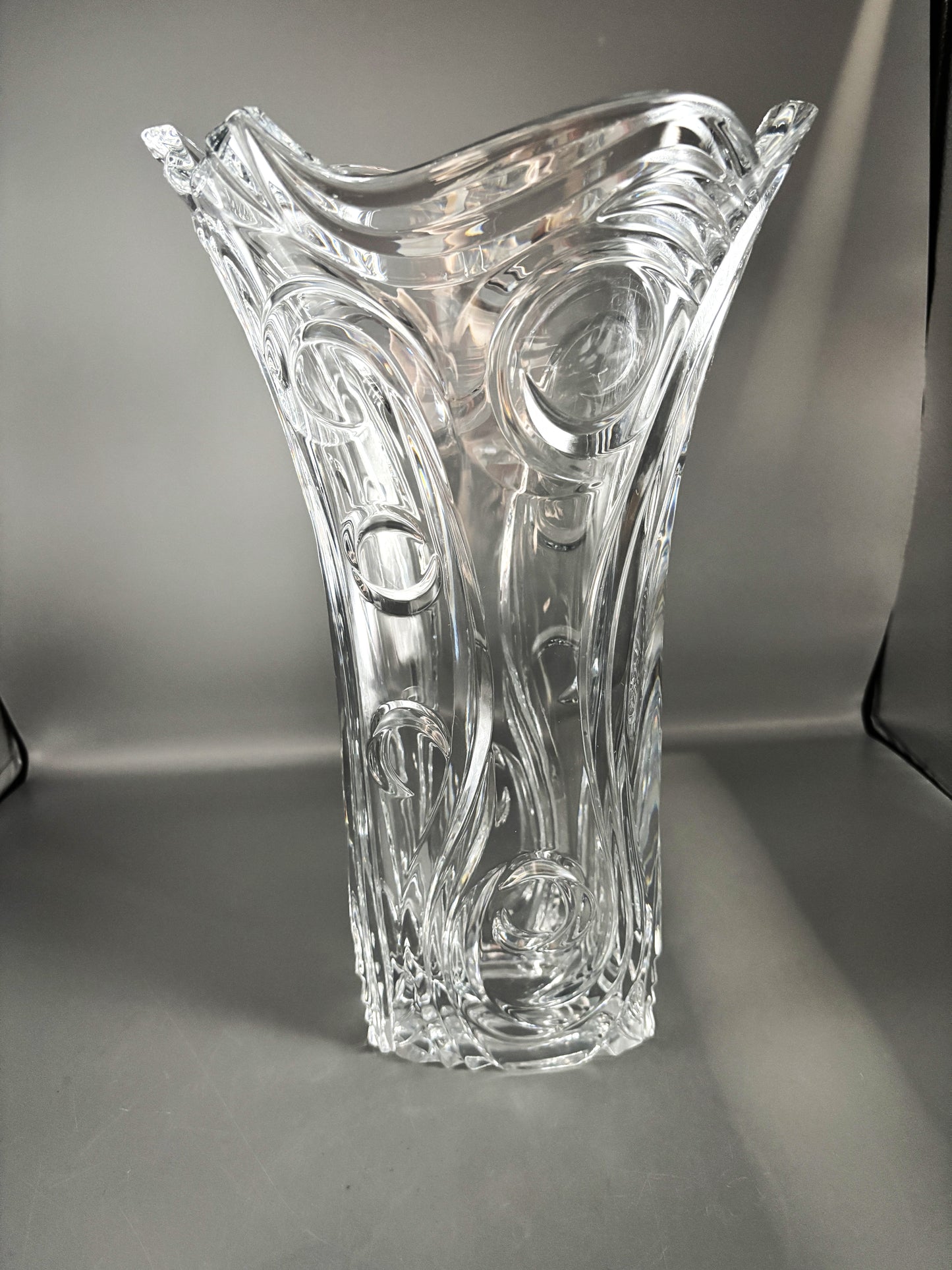 Vintage Czech Lead Crystal Curl 14" Vase