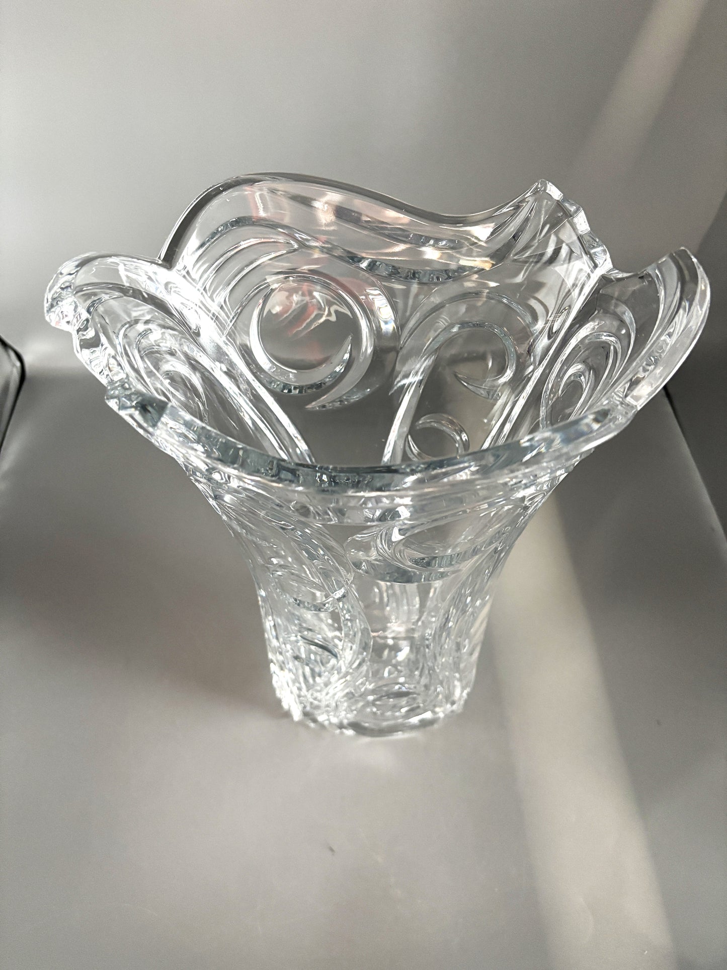Vintage Czech Lead Crystal Curl 14" Vase