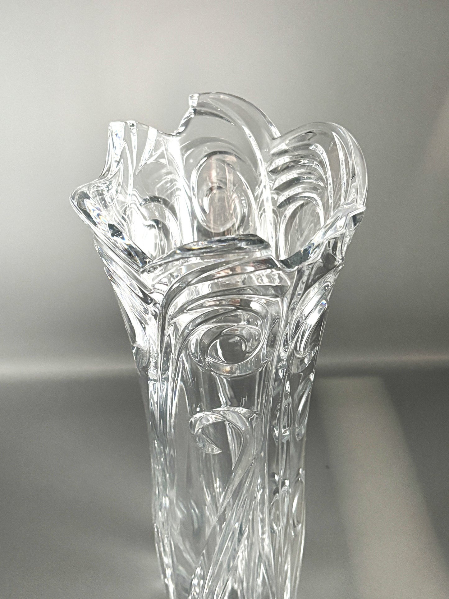 Vintage Czech Lead Crystal Curl 14" Vase