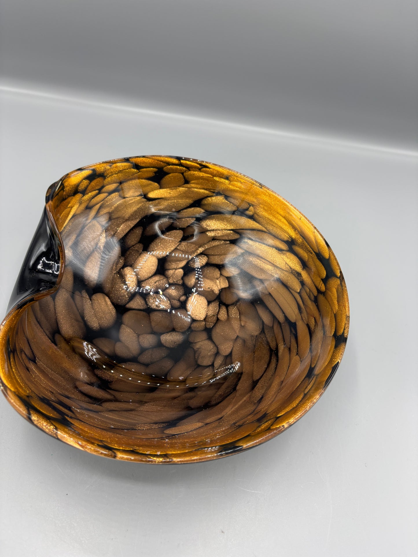 Vintage Murano Glass MCM Folded Centerpiece Copper Metallic Bowl