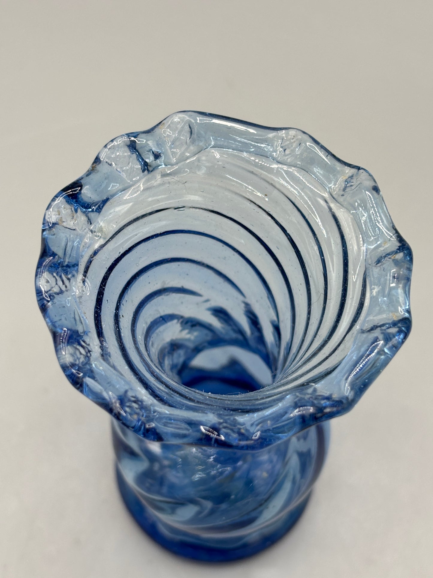 Blue Swirl ruffled flower bud vase