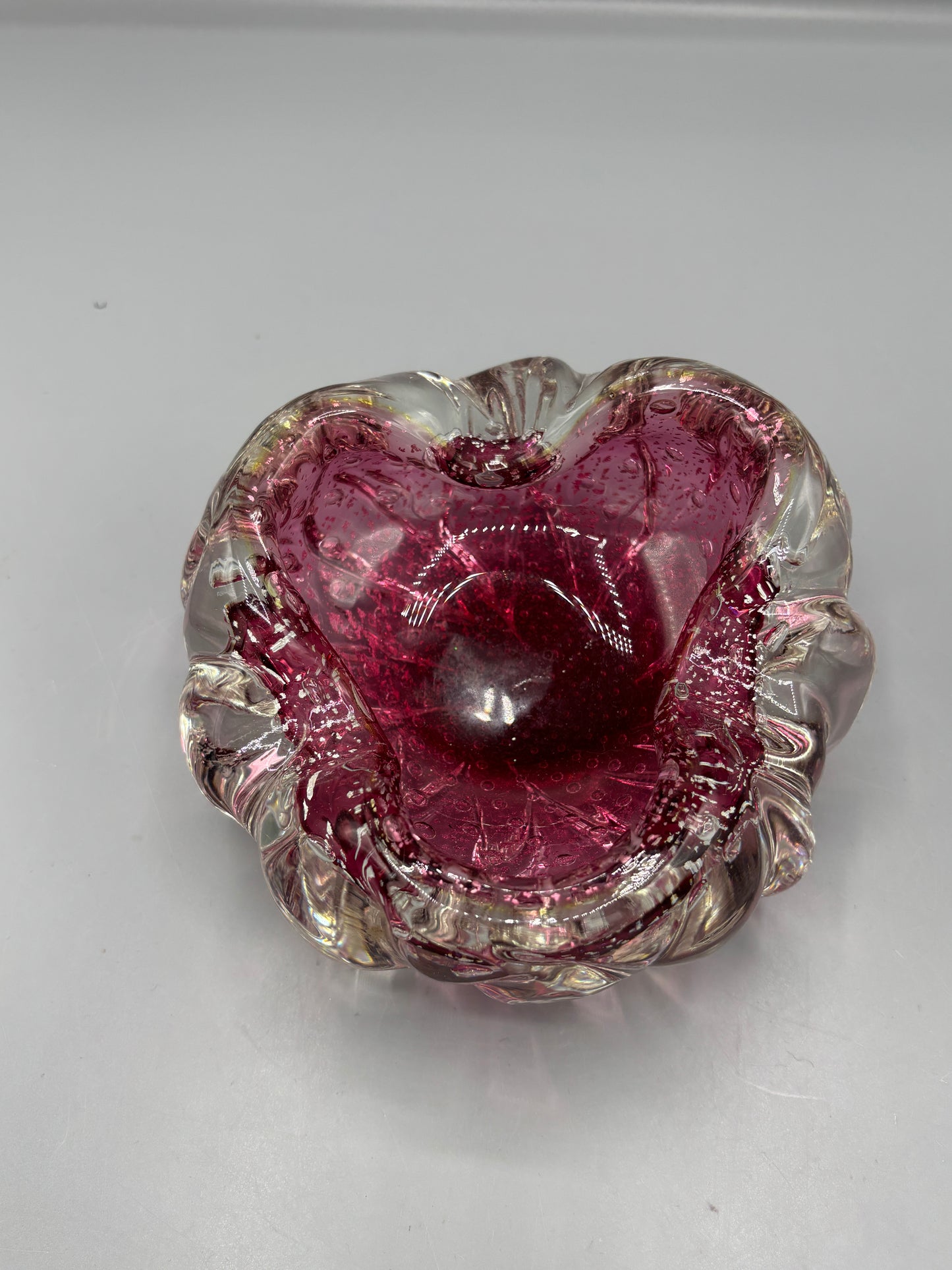Vintage Murano Mid Century Red & Silver bowl bubbles
