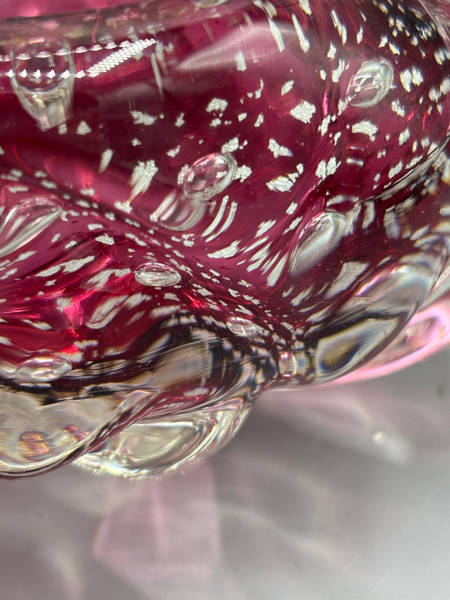 Vintage Murano Mid Century Red & Silver bowl bubbles