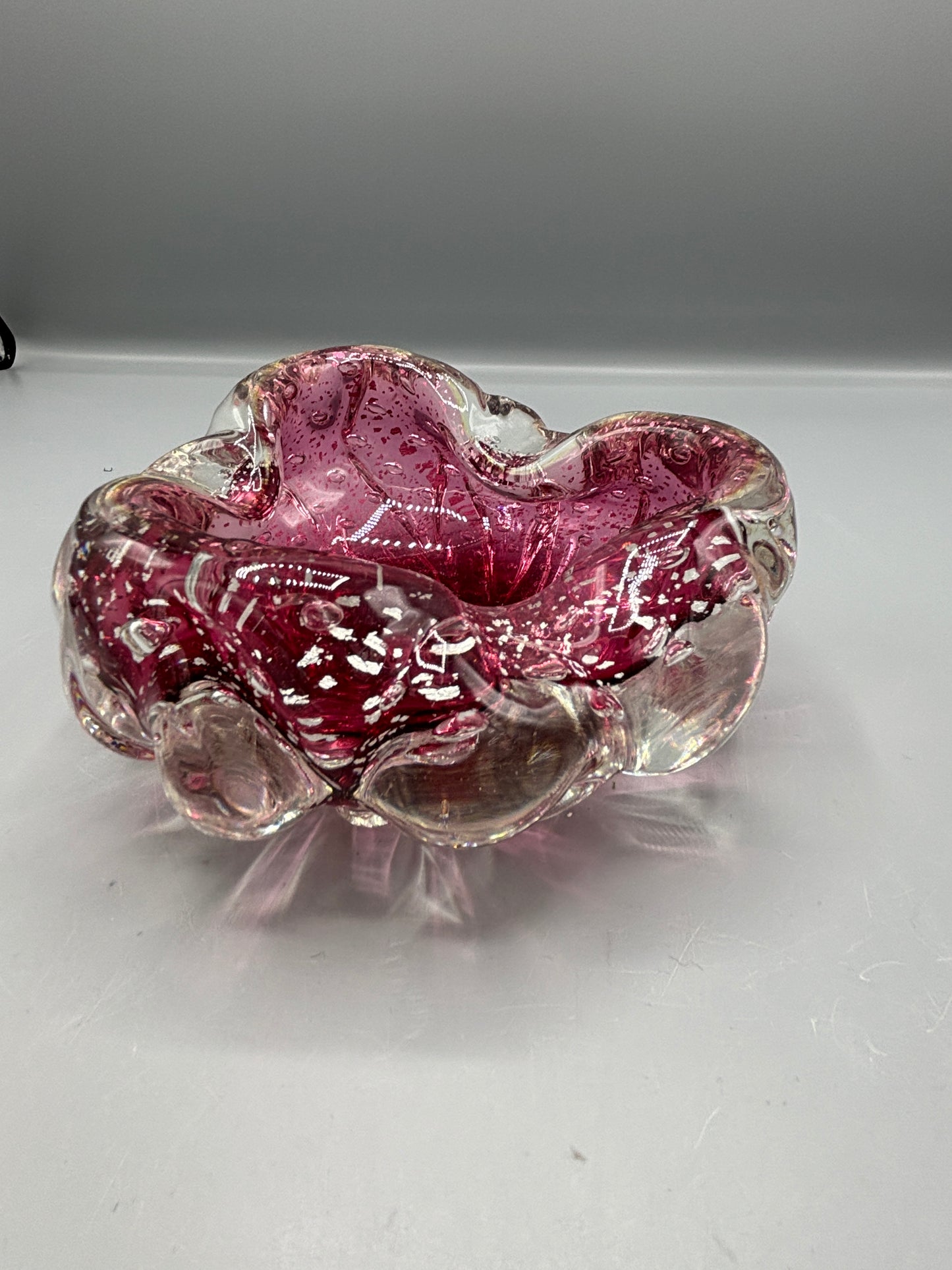 Vintage Murano Mid Century Red & Silver bowl bubbles