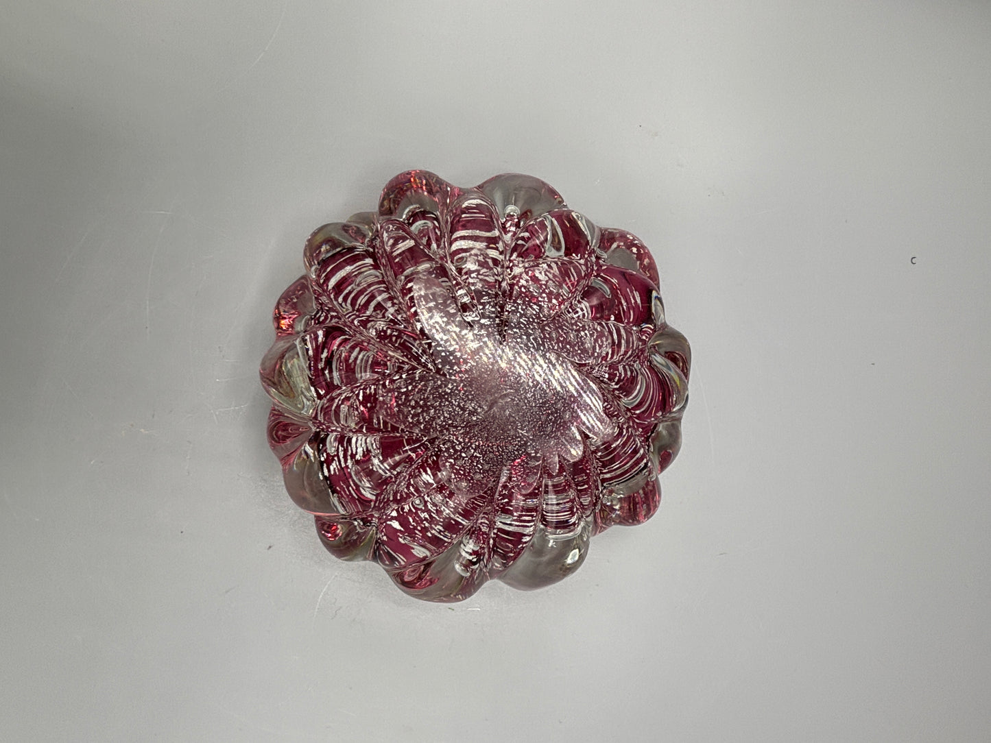 Vintage Murano Mid Century Red & Silver bowl bubbles