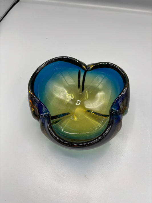 Murano blue green yellow art glass bowl