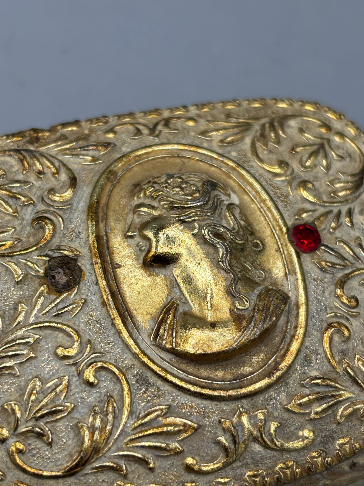Vintage gold tone metal jewelry box