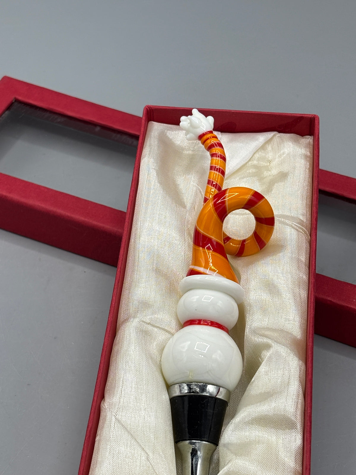 Glass snowman wine stopper & glass snowman stirrer in box