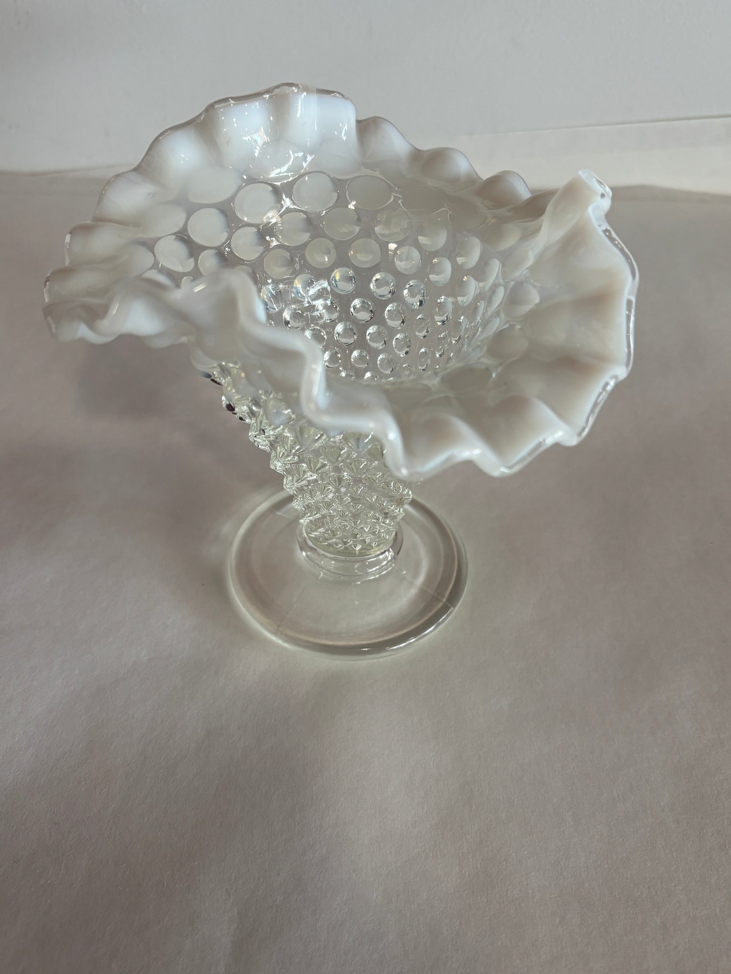 Vintage Fenton Hobnail Crimped Ruffled Opalescent Vase