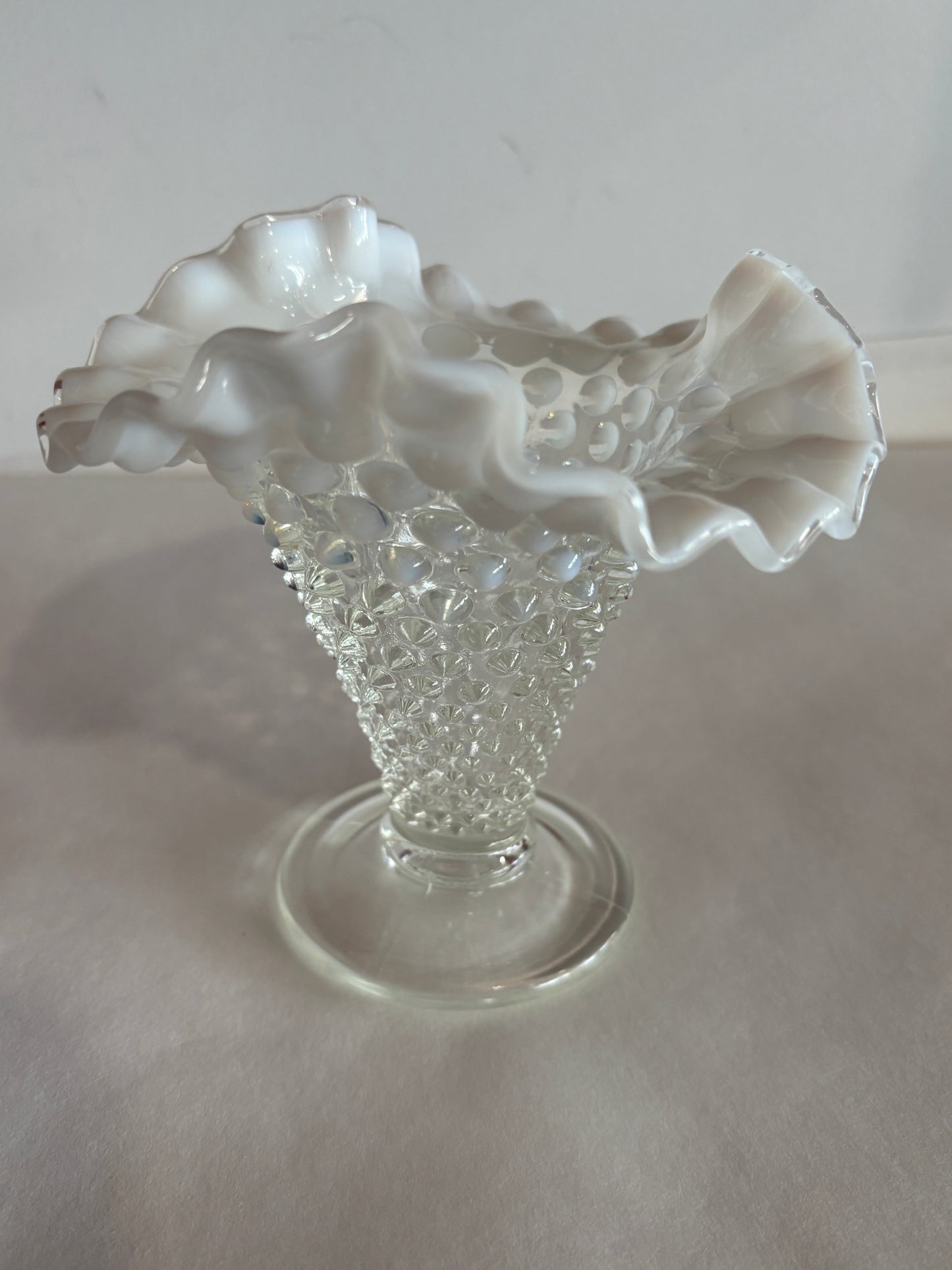 Vintage Fenton Hobnail Crimped Ruffled Opalescent Vase