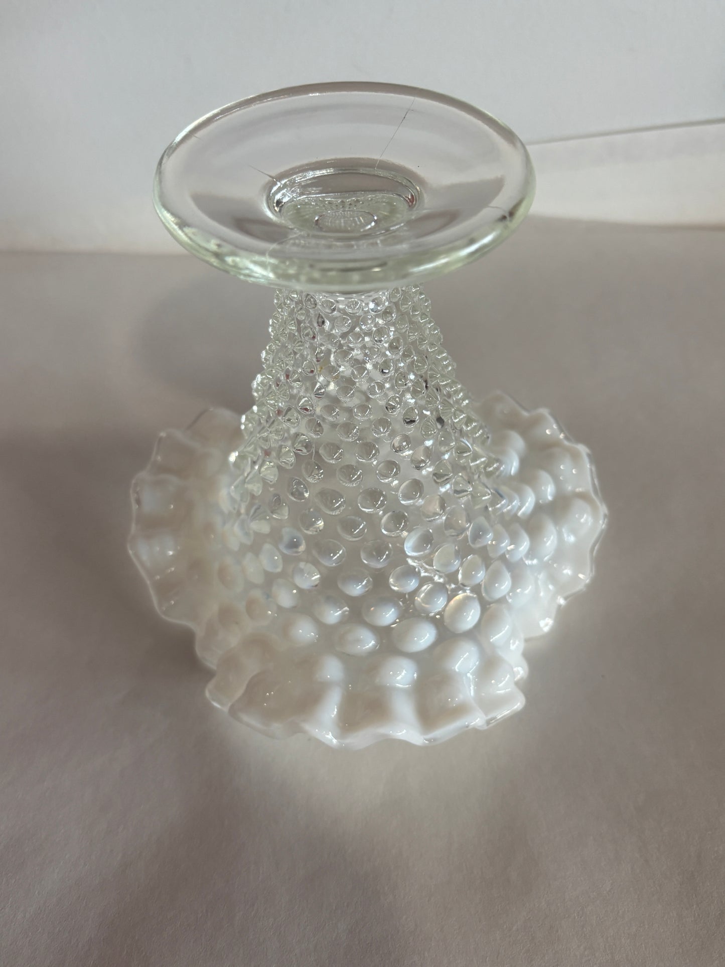 Vintage Fenton Hobnail Crimped Ruffled Opalescent Vase