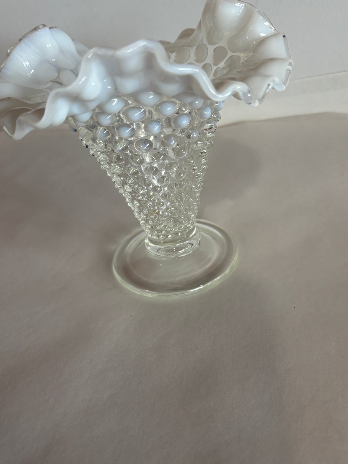 Vintage Fenton Hobnail Crimped Ruffled Opalescent Vase