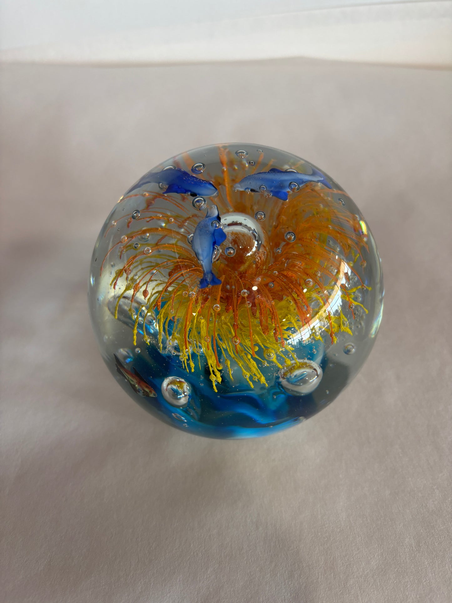 Vintage Murano Large Tropical Reef Fish 5" Round Paperweight
