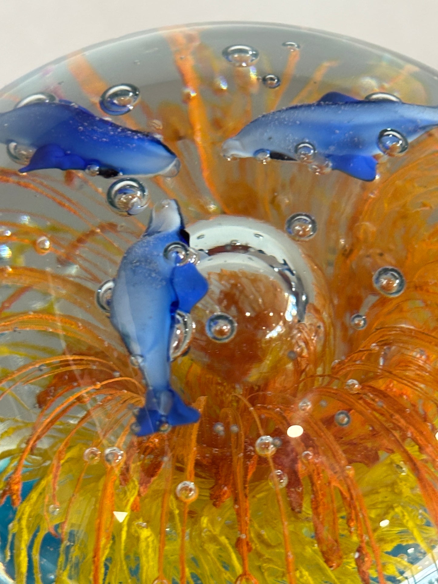 Vintage Murano Large Tropical Reef Fish 5" Round Paperweight