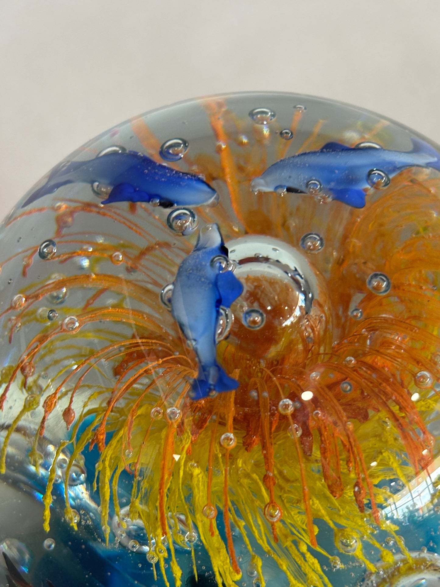 Vintage Murano Large Tropical Reef Fish 5" Round Paperweight