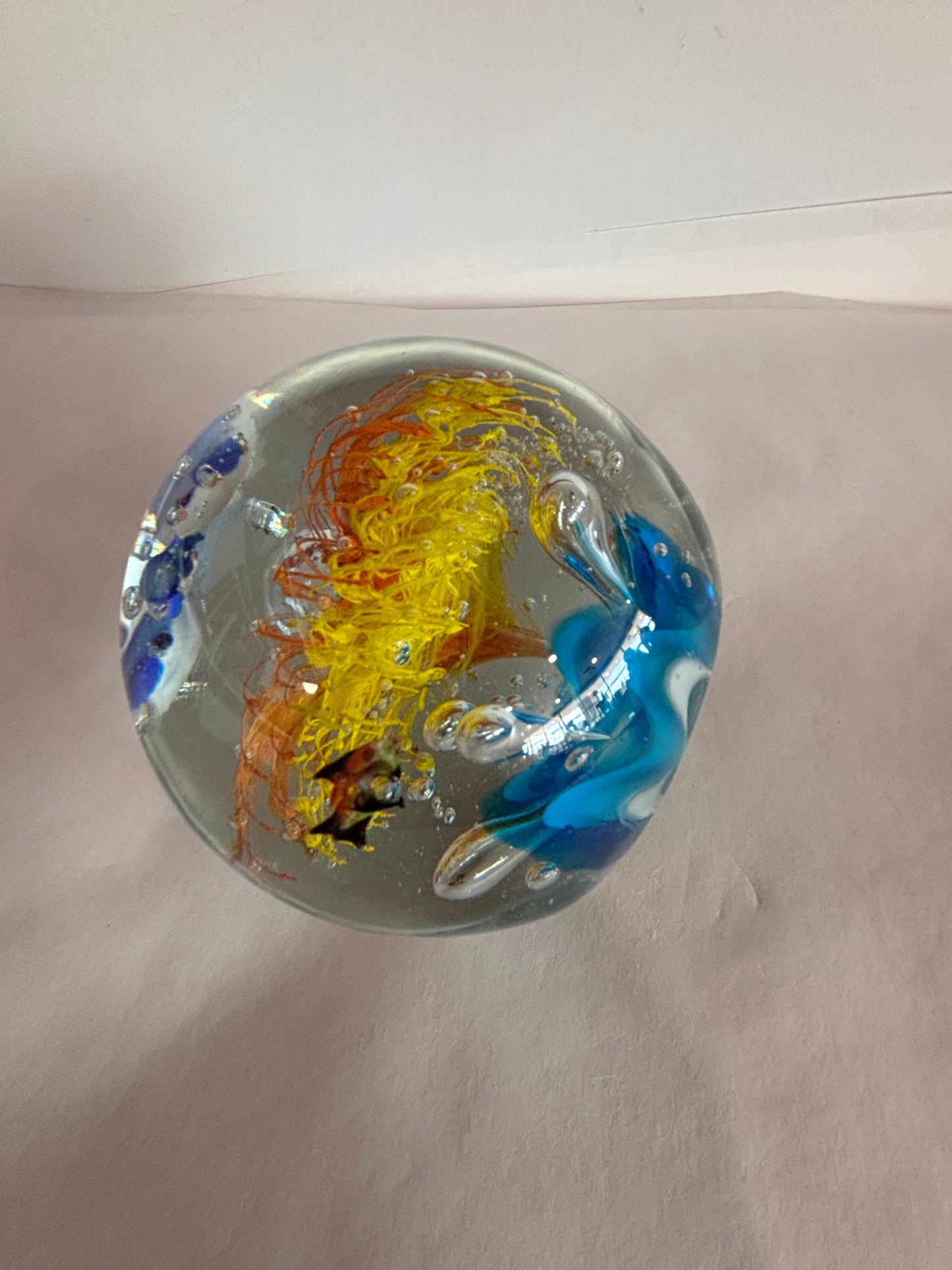 Vintage Murano Large Tropical Reef Fish 5" Round Paperweight