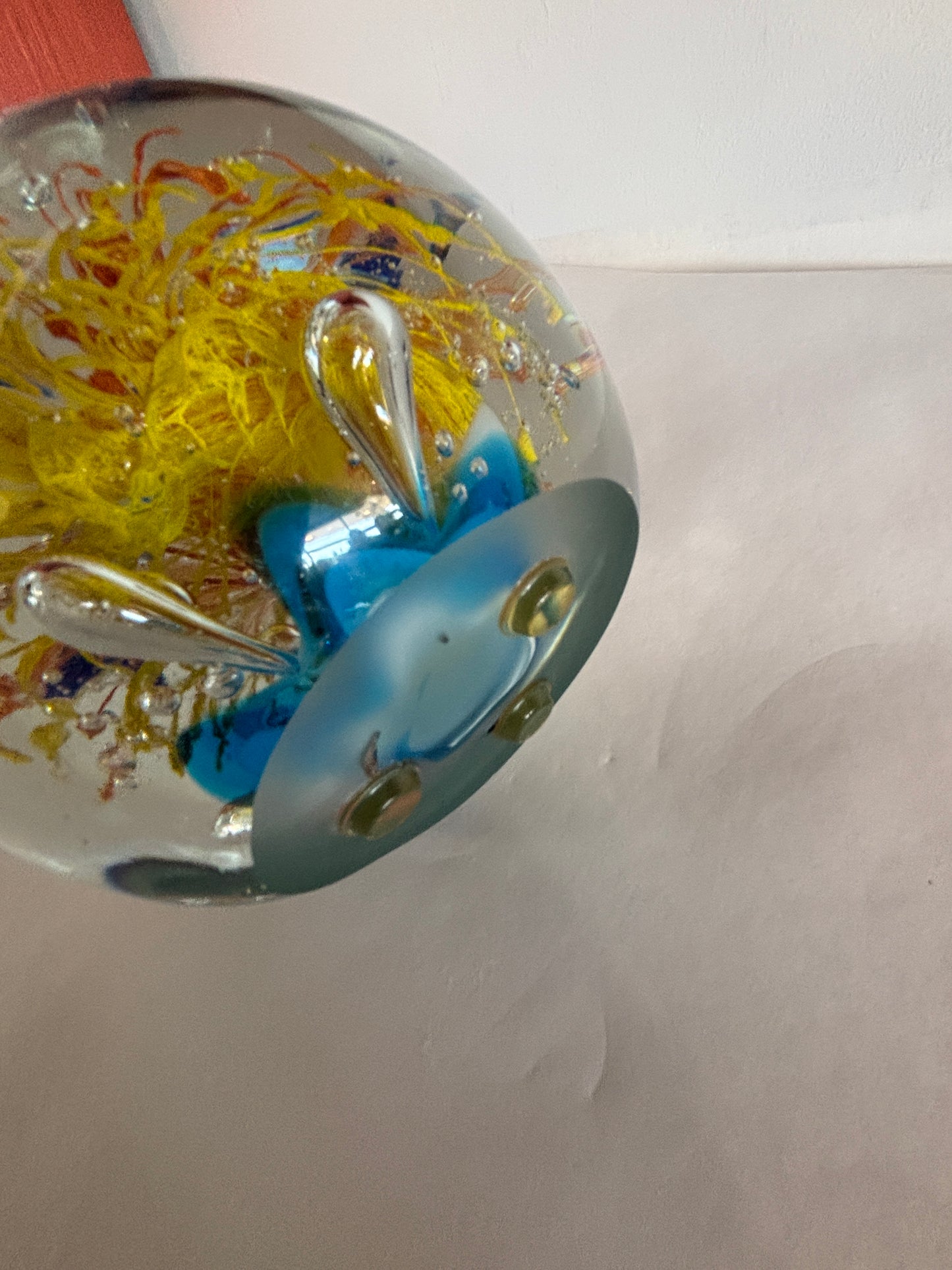 Vintage Murano Large Tropical Reef Fish 5" Round Paperweight