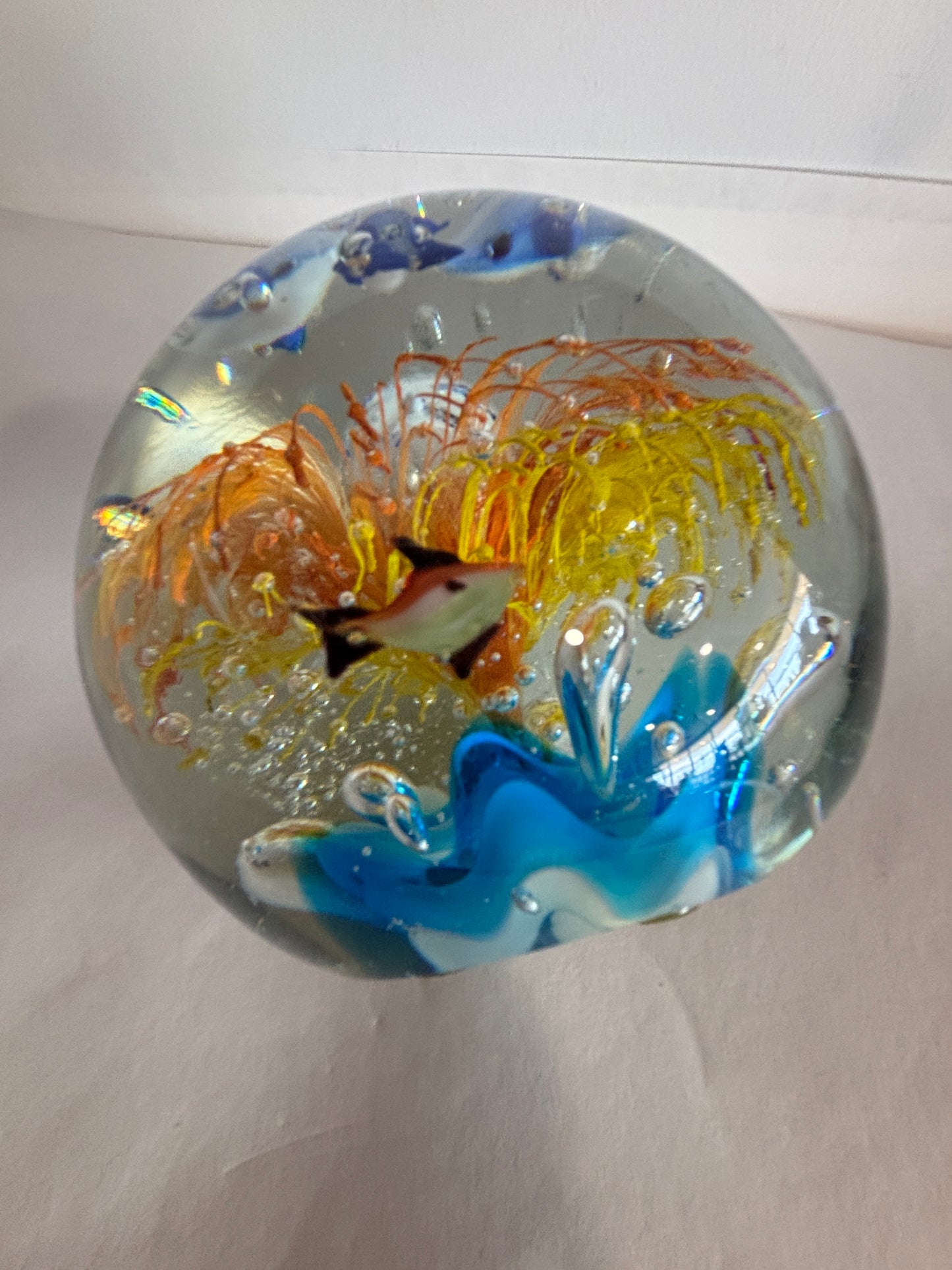 Vintage Murano Large Tropical Reef Fish 5" Round Paperweight