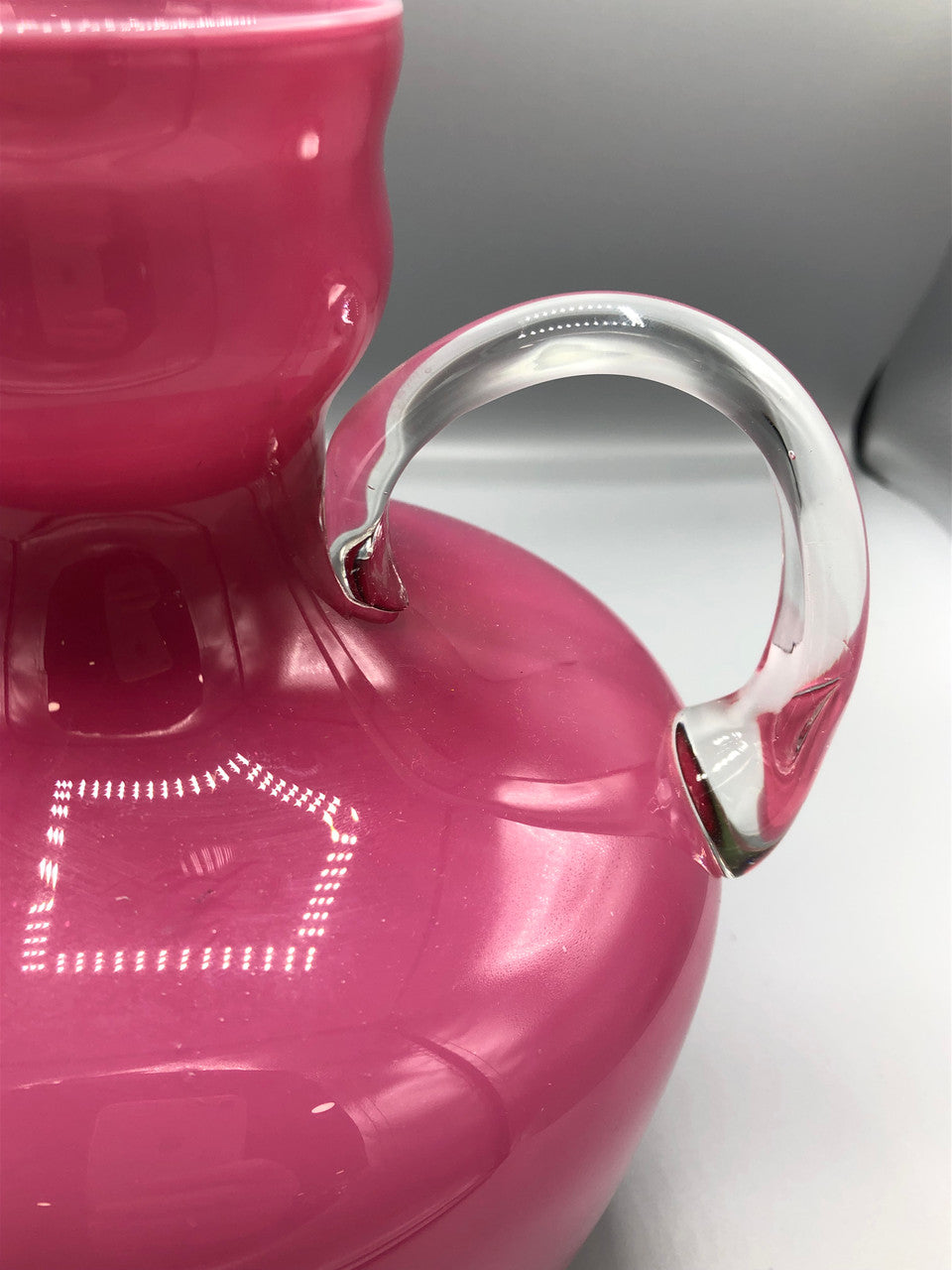 Large pink art glass water pitcher
