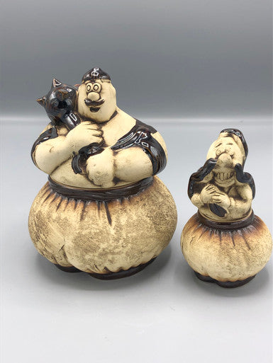 Earth ware pottery lidded jars cossacks