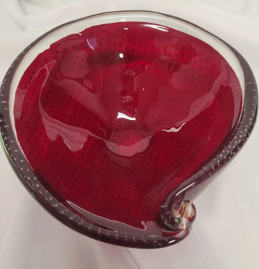 Red Encased Glass Bowl with Controlled Bubbles