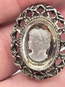 Intaglio Lucite Cameo Clip On Earrings- Victorian