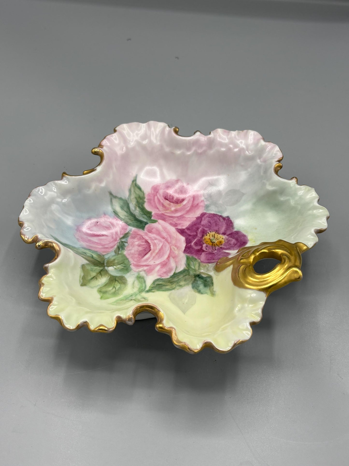 Vintage German pink Rose candy dish