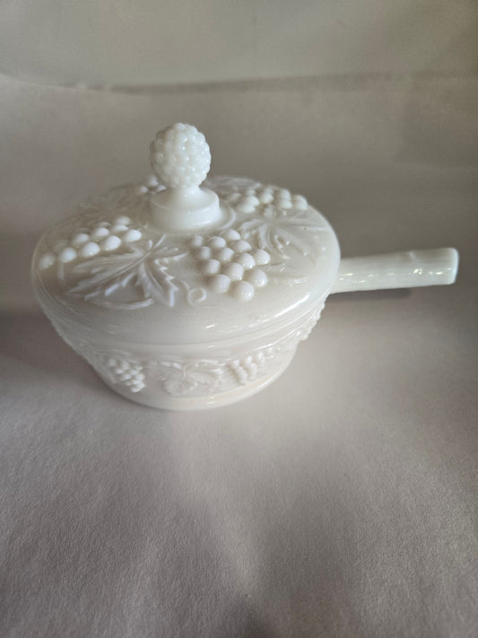 Imperial Glass Grape Pattern Milk Glass Covered Nappy