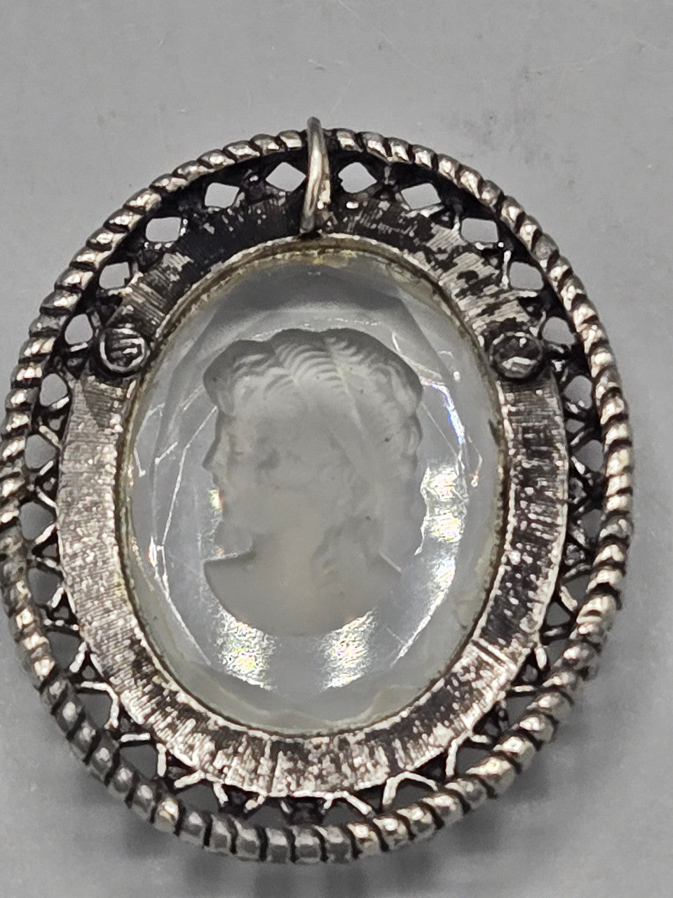 Intaglio Lucite Cameo Pendant- Victorian Style