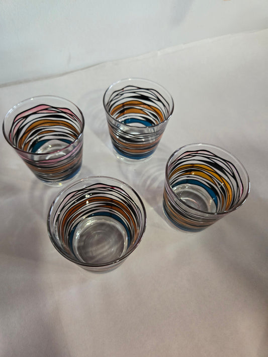 4 Vintage Barware Glasses with Waves