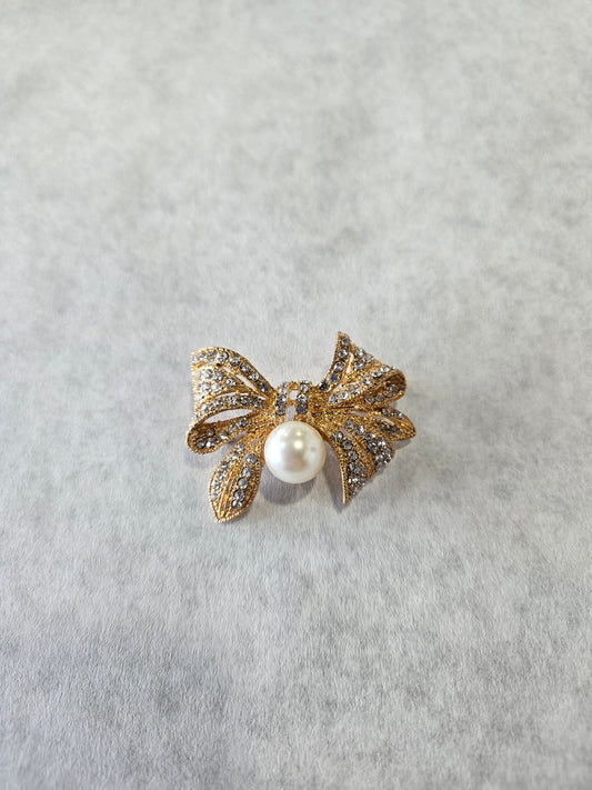 Gold & Sparkle Bow w/ Faux Pearl