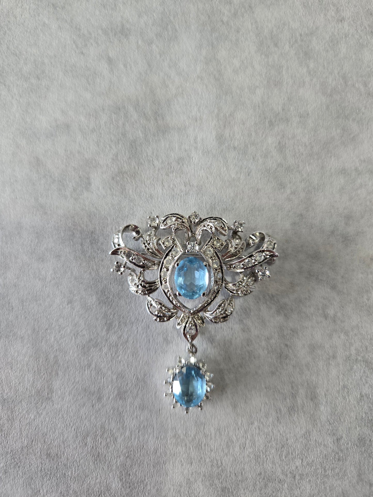 Vintage Clear & Light Blue Dangle Brooch