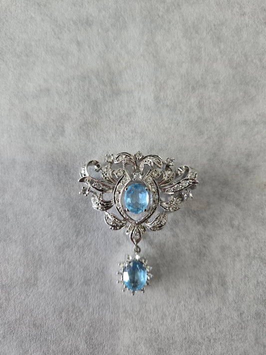 Vintage Clear & Light Blue Dangle Brooch