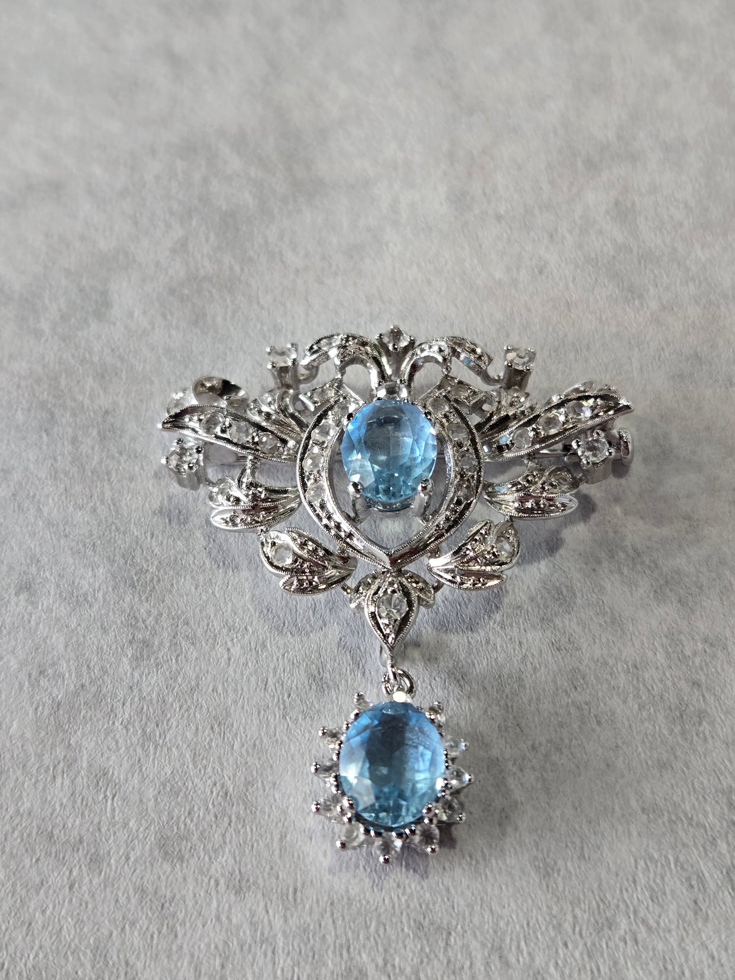 Vintage Clear & Light Blue Dangle Brooch