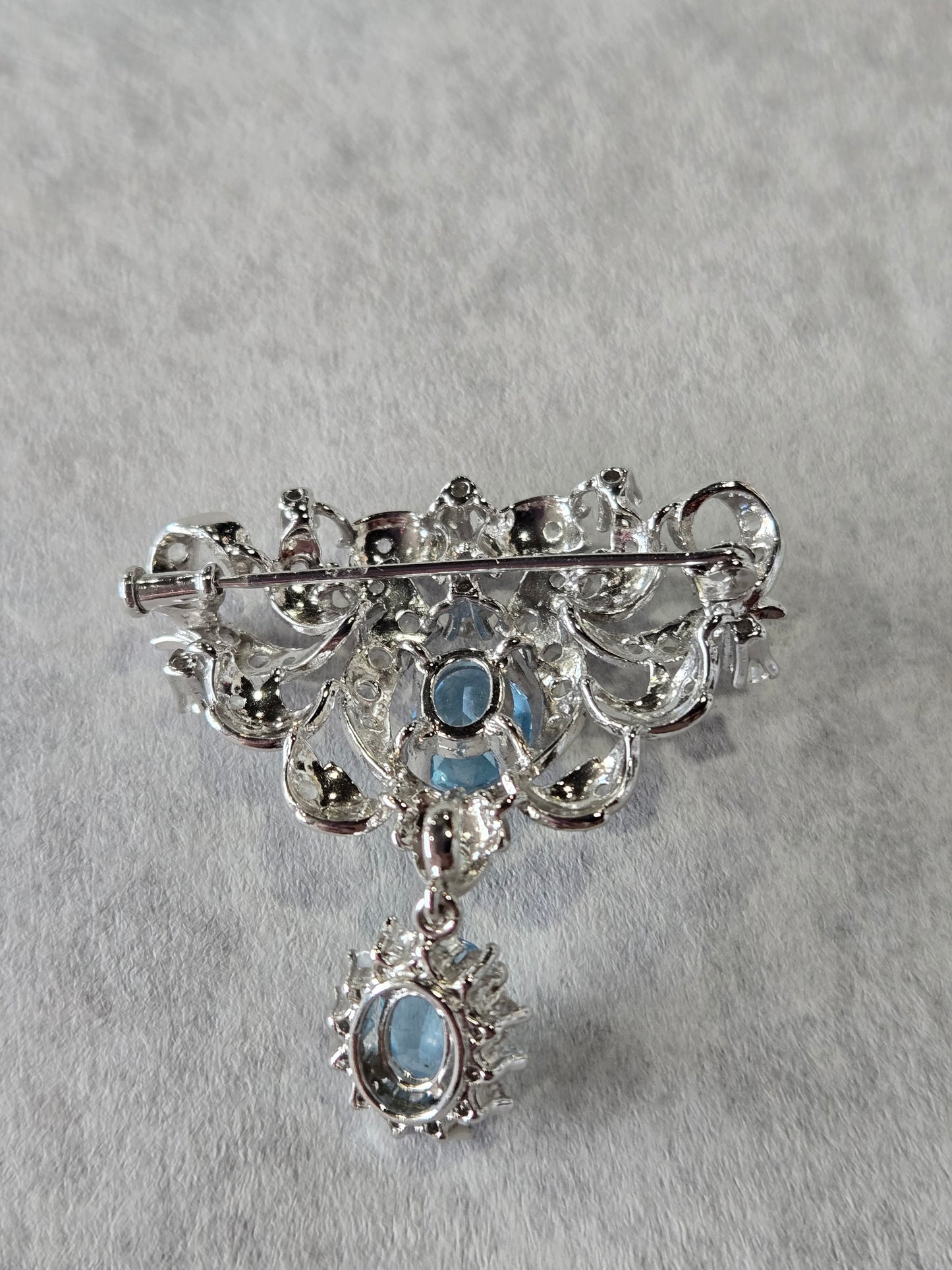Vintage Clear & Light Blue Dangle Brooch