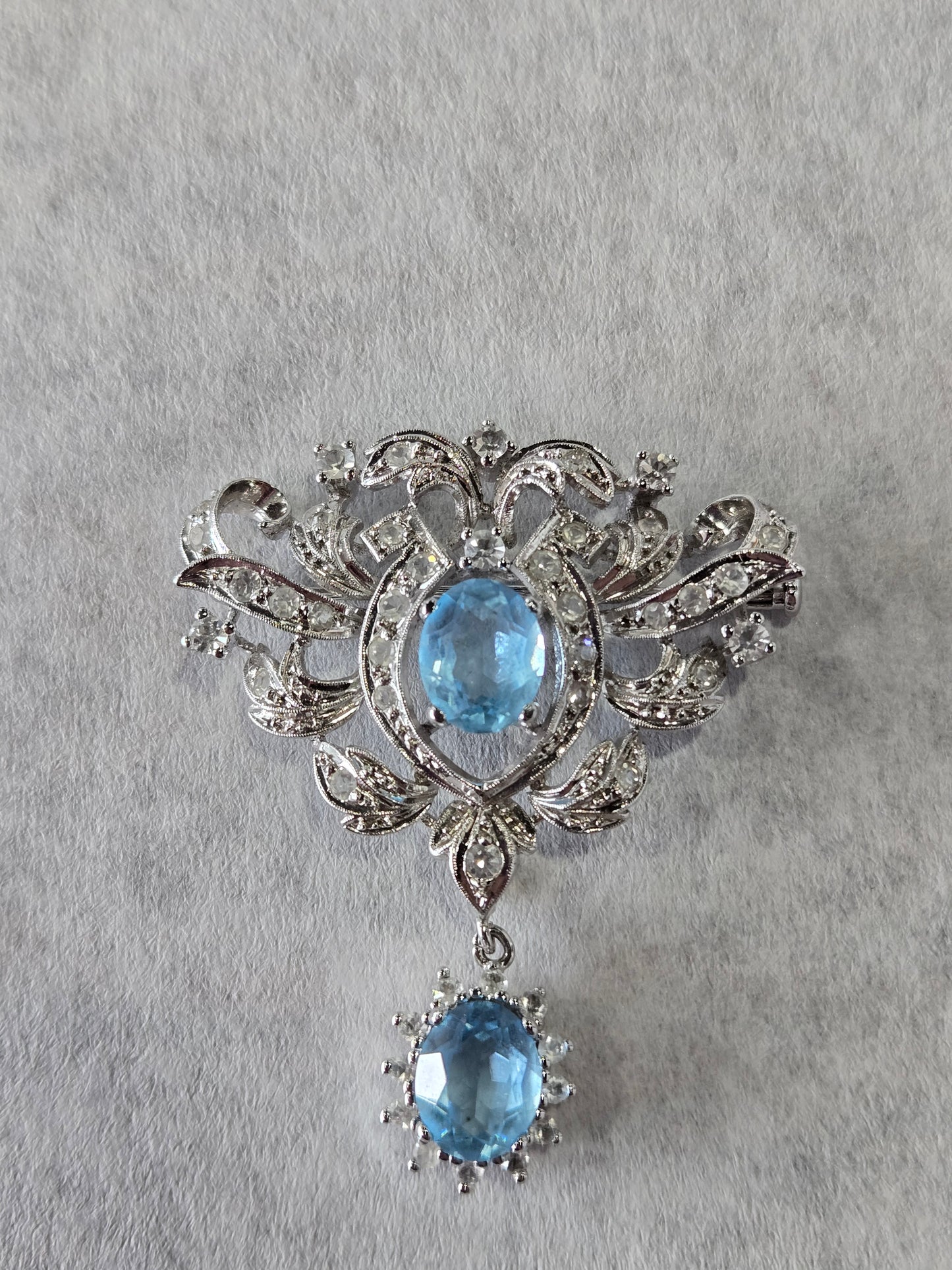 Vintage Clear & Light Blue Dangle Brooch