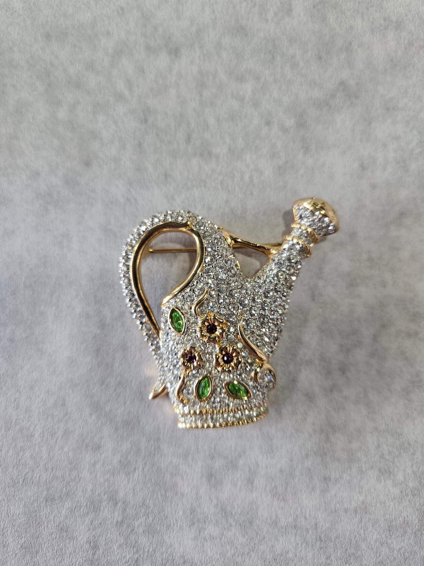 Vintage Signed Signature Swarovski Watering Can Brooch