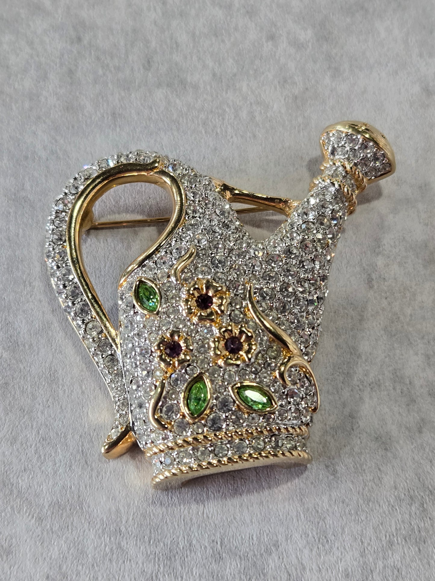 Vintage Signed Signature Swarovski Watering Can Brooch