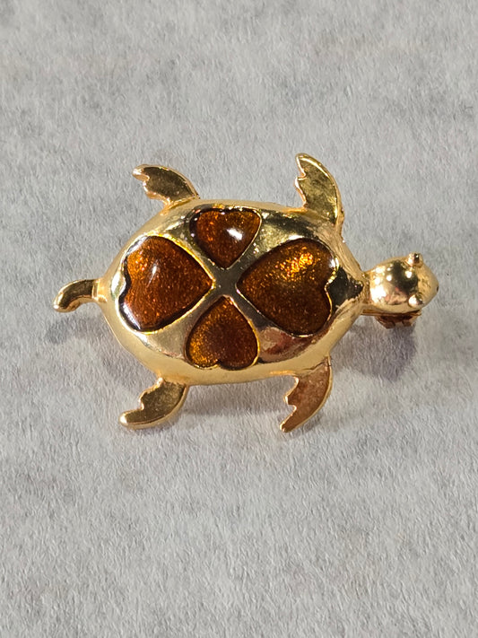 Small Gold Tone Heart Design Turtle Brooch