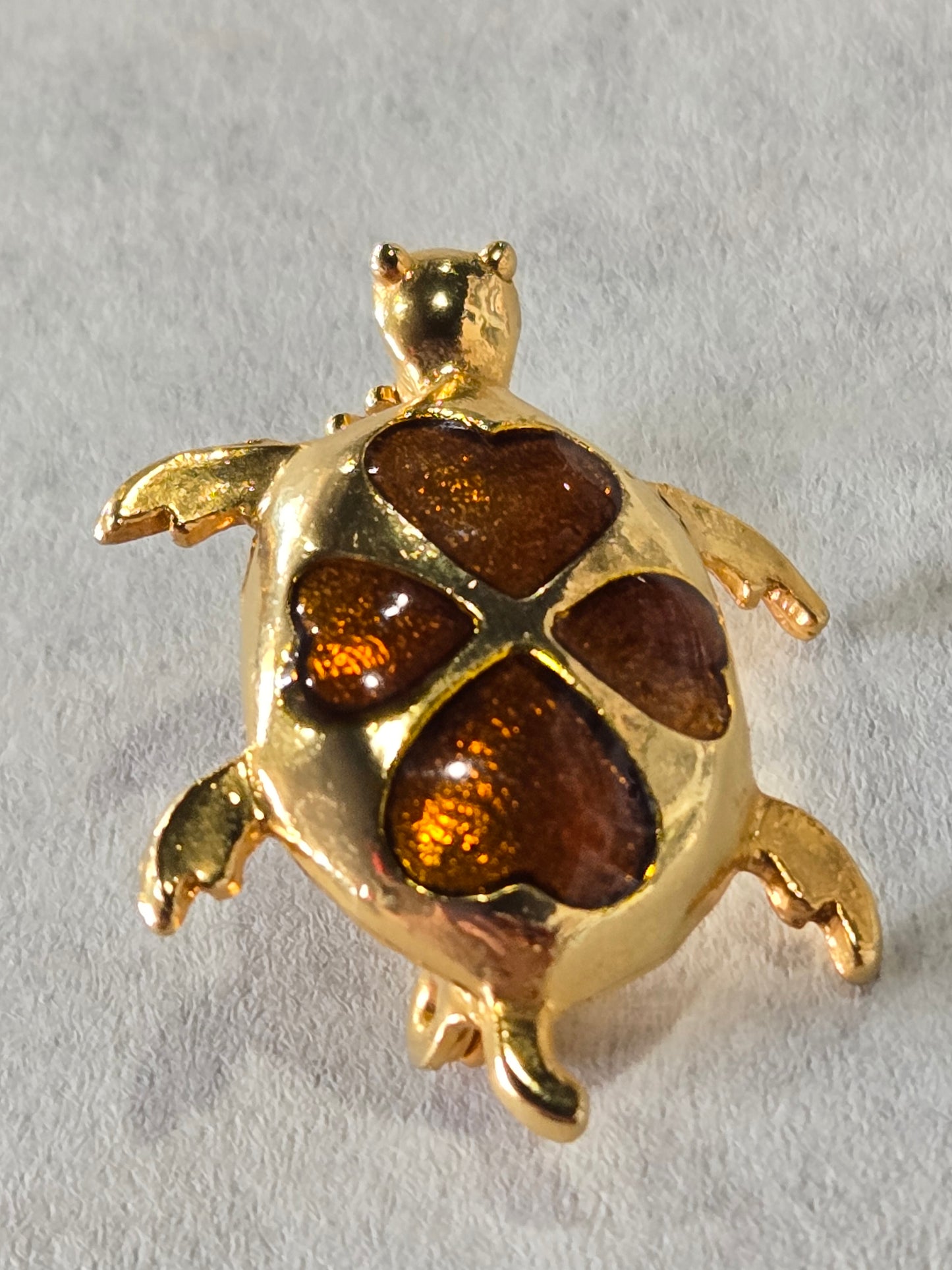 Small Gold Tone Heart Design Turtle Brooch