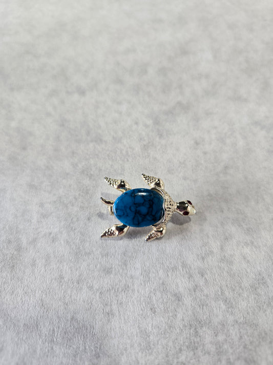 Gold Tone Blue Stone Turtle Brooch