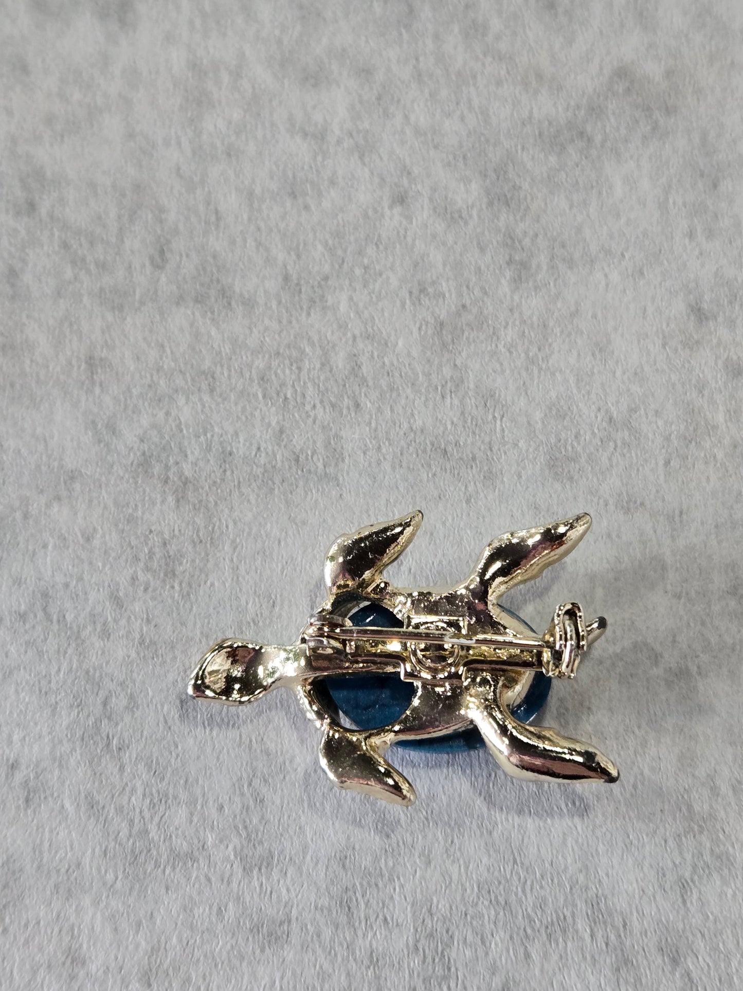 Gold Tone Blue Stone Turtle Brooch