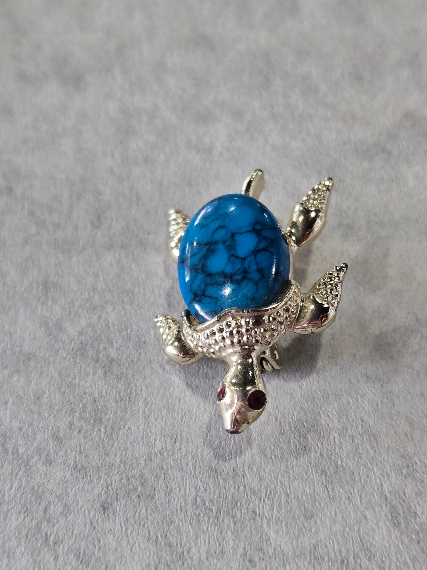 Gold Tone Blue Stone Turtle Brooch