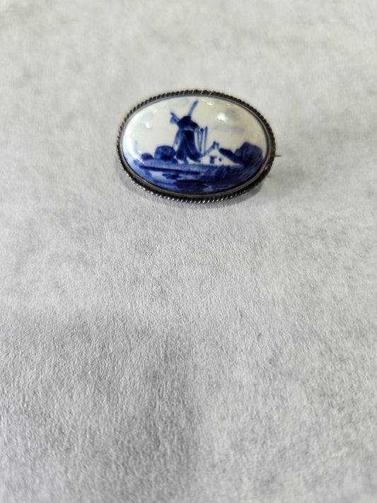 Vintage Delft Holland Windmill Brooch- Sterling