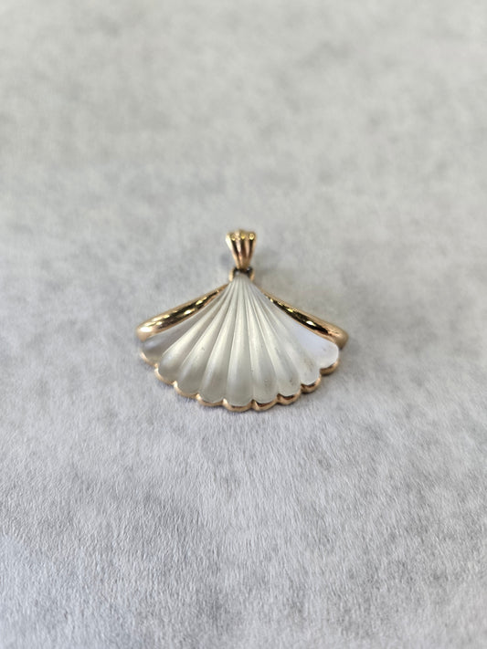 Vintage Avon White Frosted Gold Tone Shell Pendant