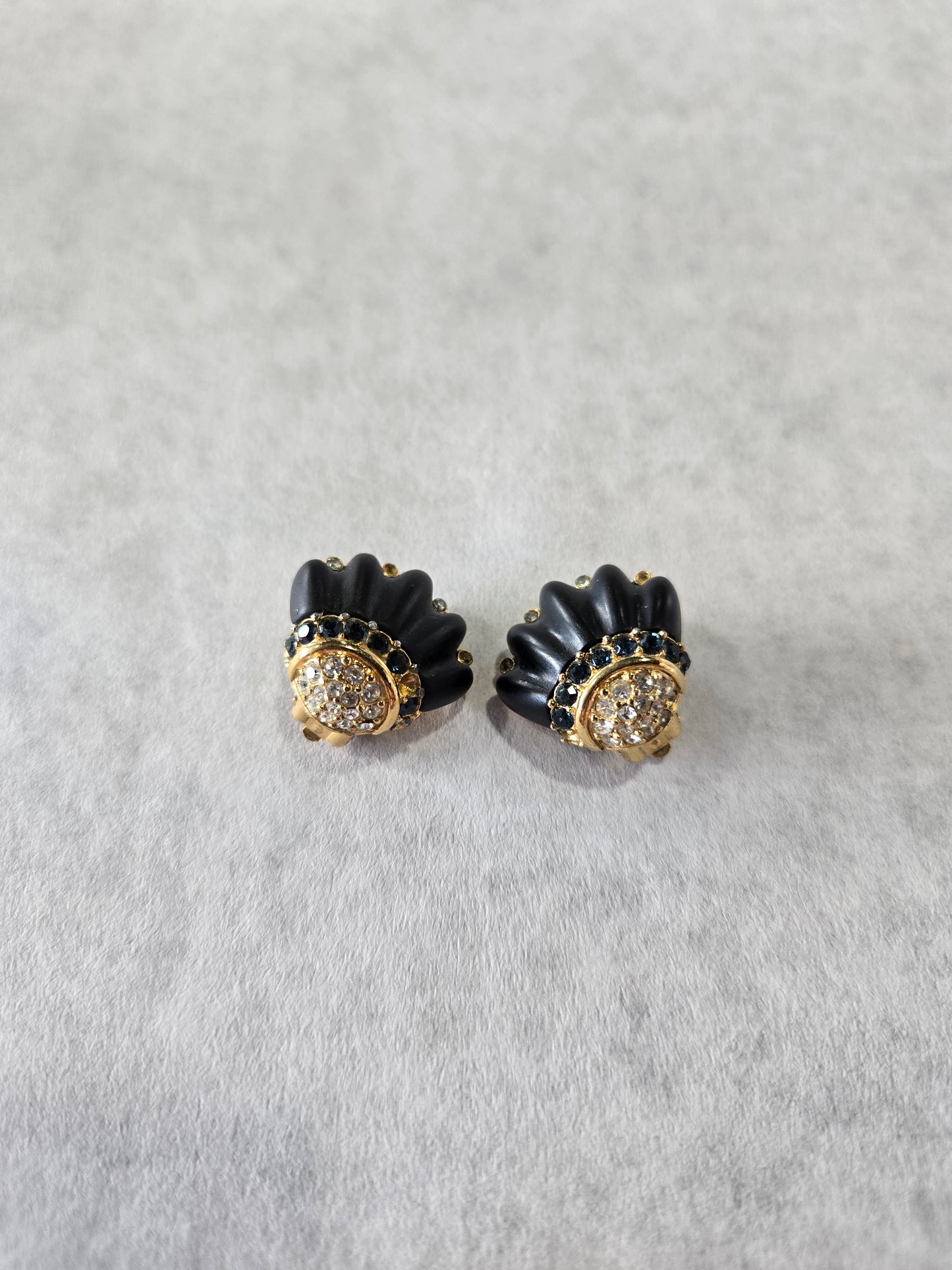 Givenchy Black & Gold Clamshell Clip On Earrings